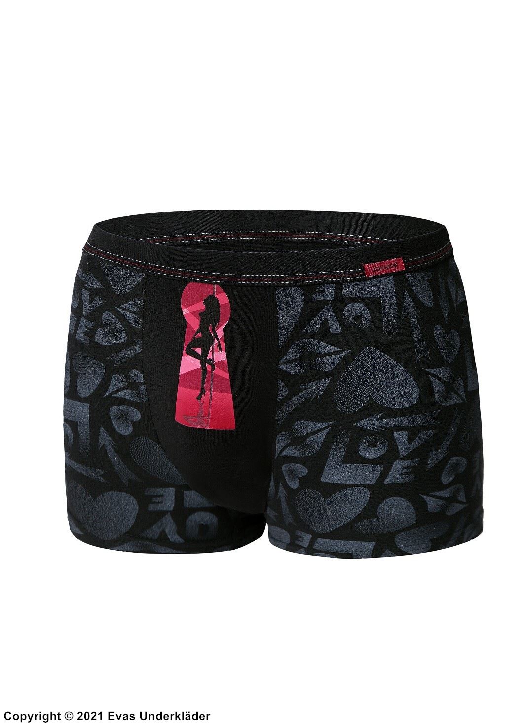 Men's boxer shorts, high quality, hearts, lips (pattern)
